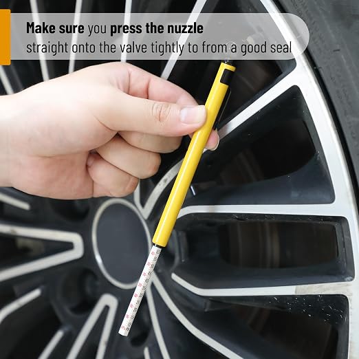 Pencil Tire Pressure Gauge, 2 Pack, 10-75 PSI, Yellow, Stainless Steel Body, Metal Made Nozzle, Rust and Corrosion Resistant, Pencil Air Pressure Gauge for Tires, 3 Measurements for Cars, Bikes