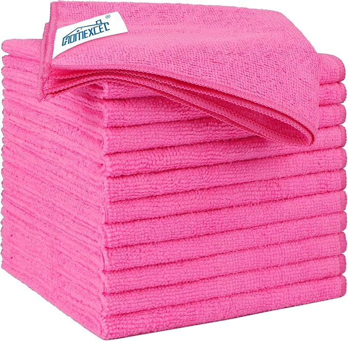 Pink Microfiber Cleaning Cloth 12 Pack, 12.5 x 12.5 inch Microfiber Towels for Cars, Ultra Absorbent Car Washing Cloth, Lint Free Streak Free Cleaning Rags for Car, Kitchen, and Window