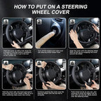 Steering Wheel Cover for 14.5-15 inch Wheels, Breathable PU Leather with Perforated Sides, Anti-Slip Grip, Universal Fit for Cars & SUVs, Black