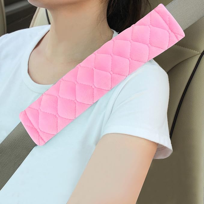 Soft Auto Seat Belt Cover Seatbelt Shoulder Pad Cushions 2 PCS for a More Comfortable Driving Universal Fit for All Cars and Backpack Pink