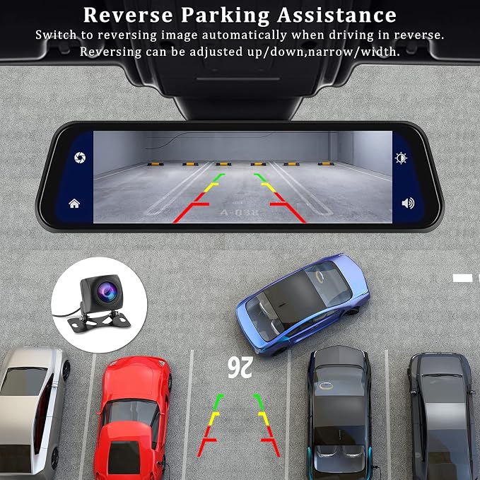 Rear View Mirror Camera with Carplay&Android Auto,9.66" 1080P Mirror Dash Cam Front and Rear with Voice Control,Night Vision,Parking Monitoring,Reverse Assist Free 64GB Card for Cars&Trucks