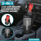 Phone Holder & Phone Mount for Car & Cup Holder Expander – 2-in-1 for Smartphones, Bottles, Tumblers & Coffee Mugs – Strong Clamp, Anti-Shake, 360° Rotation