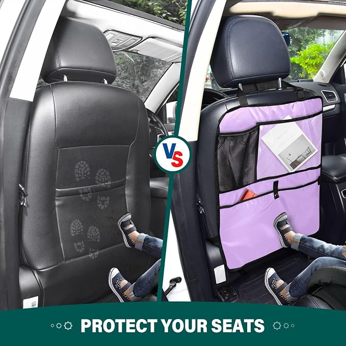 Mauve Seat Back Protector Car Seat Back Storage Bag Anti-kick Pad, Back of Front Seat Cover for Kids Feet, 2 Pack