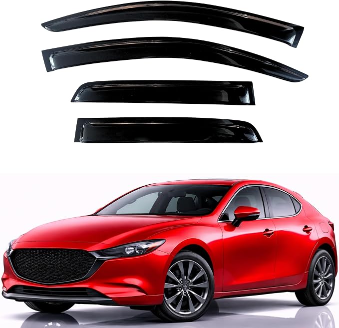 KPY Rain Guards Fit for 2019-2024 Mazda 3 Hatchback, Out-Channel Window Visors Vent Wind Deflectors 4PC, Car Accessories for 19-24 Mazda 3 Hatchback (Excludes Sedan)