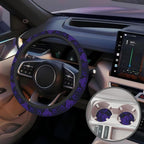 Gothic Purple Damask Floral Steering Wheel Cover for Women, Anti-Slip Car Steering Wheel Cover with 2 Pcs Cup Holders Neoprene Breathable Car Accessories Universal 15 Inch Auto Interior Decor