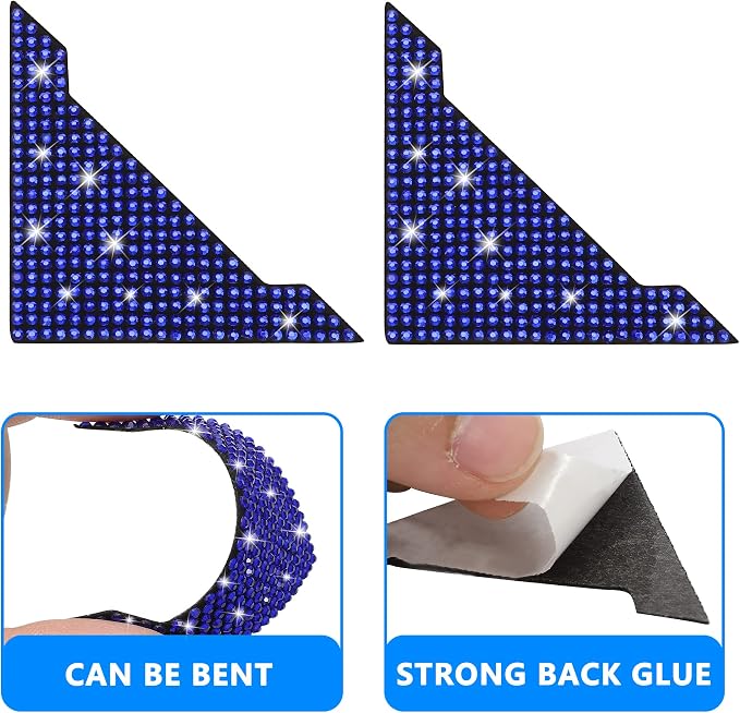 Rhinestone Anti-ScratchCar Edge Protector - 4pcs Bling Corner Bumper Sticker (Blue)