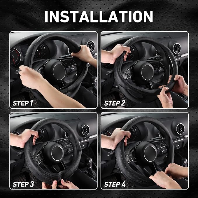 Black Car Steering Wheel Cover Small Size 14-14.25 inch (35.5-36 cm), for Prius Civic Model 3 Model Y Camaro, Breathable Microfiber Leather