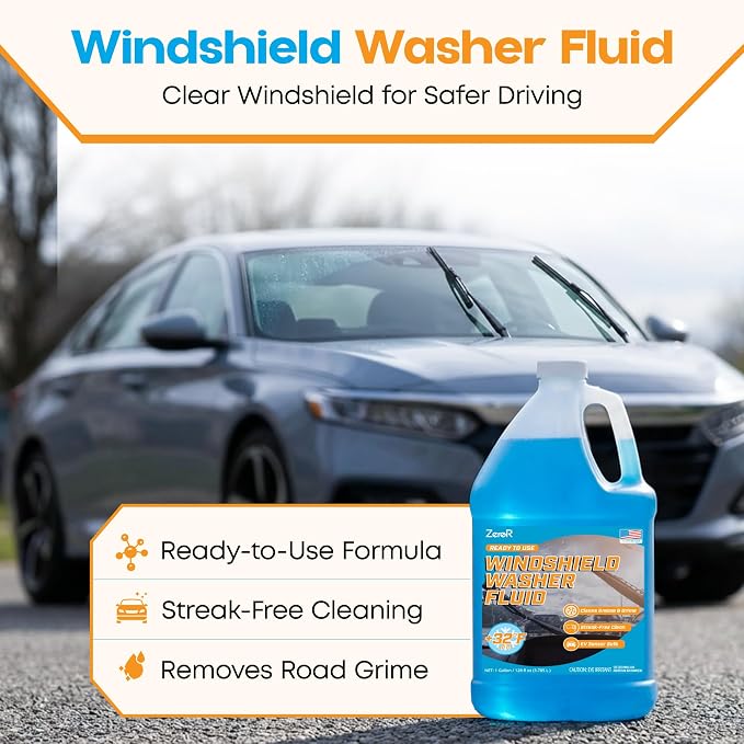 Windshield Washer Fluid, Ready to Use, +32°F Formula for Streak-Free Automotive Glass, Bug Splatter & Road Grime | Made in USA | 128 fl oz (1 Gallon)