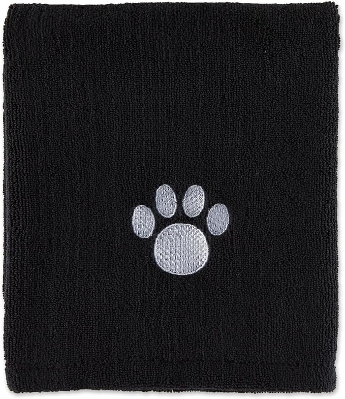 Pet Grooming Towel Collection Absorbent Microfiber X-Large, 41x23.5", Embroidered Black