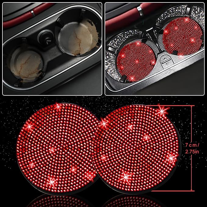 8 pcs Red Bling Car Accessories Set for Women, Steering Wheel Cover, Sparkly Seat Belt Covers, Bling Gear Shift Cover, Universal Fit Most Cars (Red Diamond)