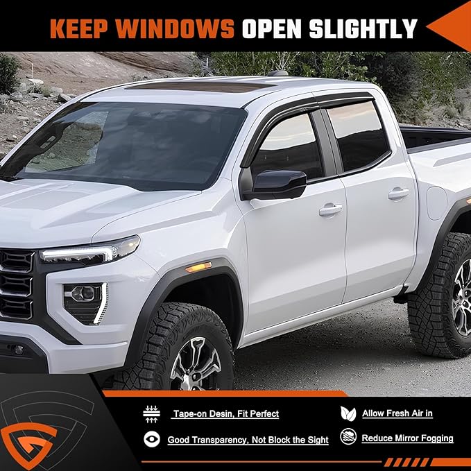 Rain Guards Fit for Chevy/Chevrolet Colorado/GMC Canyon Crew Cab 2023 2024 2025 2026, Durable Tape-On Side Window Wind Deflectors Visors 2023-2026 Colorado Crew Cab Rain Guard Black 4 PCS