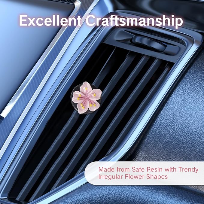 3 Set Cute Car Vent Clips Flower Air Vent Clips for Fresheners Hawaiian Hibiscus and Cherry Blossom Car Accessories Aesthetic Interior Decor for Women Peach Blossom (Pink)