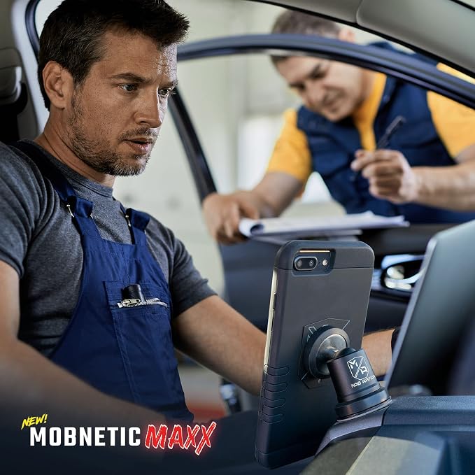 MobNetic Maxx - USA Assembled Magnetic Phone Holder for Car, Magnetic Car Phone Mount, 90-Degree Tilt, 360-Degree Rotation, Aluminum Metal, Compatible with iPhone & Android - Red