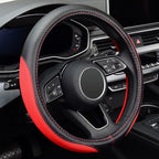 Microfiber Leather Auto Car Steering Wheel Cover, Universal 15 Inch Anti-Slip Wheel Protector, Red