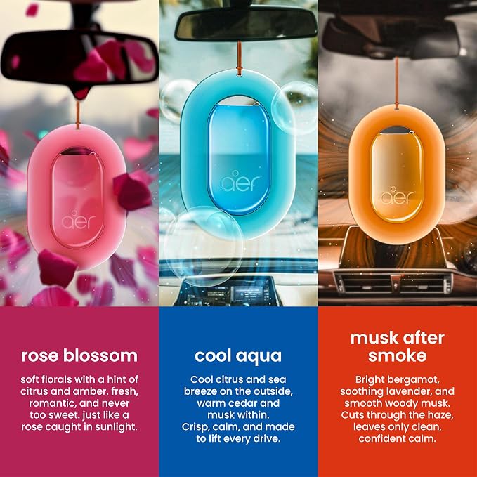 AER O Hanging Car Air Freshener Gel – Assorted, Long Lasting 30 Days, Leak-Proof Odor Neutralizer, Rear-View Mirror Car Air Freshener with Steady Freshness Technology
