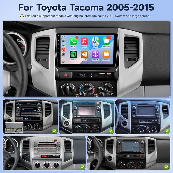 Car Radio for Toyota Tacoma 2005-2015 Stereo Replacement （J.B.L Version） with Wireless Carplay Android Auto, 9'' Touchscreen in-Dash Bluetooth GPS Navigation WiFi SWC Backup Camera MIC 2+32G