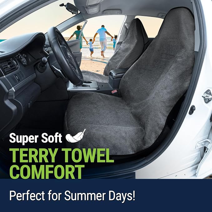 Towel Seat Cover, Waterproof Car Seat Protectors for Gym, Workout & Active Lifestyle, Universal Fit for Car SUV Truck Van, Non-Slip 3 Strap Design, Machine Washable, 2 Pack Grey