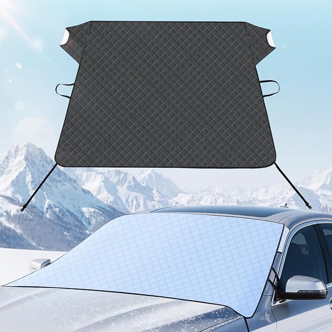 Car Windshield Cover for Ice and Snow Heavy Duty 600D Oxford Fabric with Side Mirror Cover,Standard Winter Frost Hail Protector for Most Car, Truck, SUV, Van and MPV (66x 47Inch)
