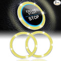 2 PCS Crystal Double Rhinestone Car Engine Start Stop Decoration Ring, Bling Car Interior Accessories for Women, Push to Start Button Cover Sticker, Automotive Decals, Lemon Yellow