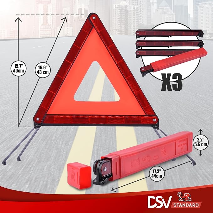 Emergency Triangles, Warning Triangles for Vehicles, Reflective Triangle, Safety Triangles with Case for Vehicles Breakdown, 3-Pack