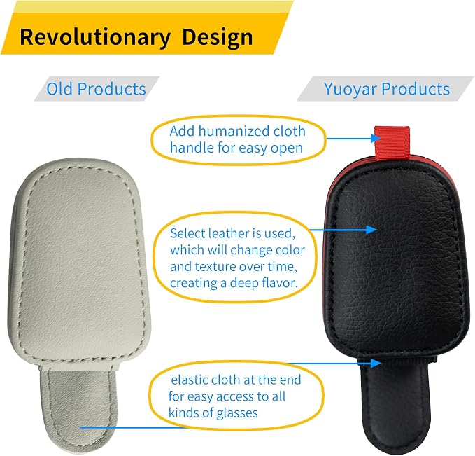 Magnetic Leather Sunglasses Holder for Car, 2 Packs (Black-red) | Magnetic Car Visor Accessories