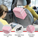 2 Gallon Car Trash Can Lid and Storage Pockets, Leak-Proof Collapsible and Portable Organizer, Multipurpose Garbage Bin with Adjustable Straps, Pink