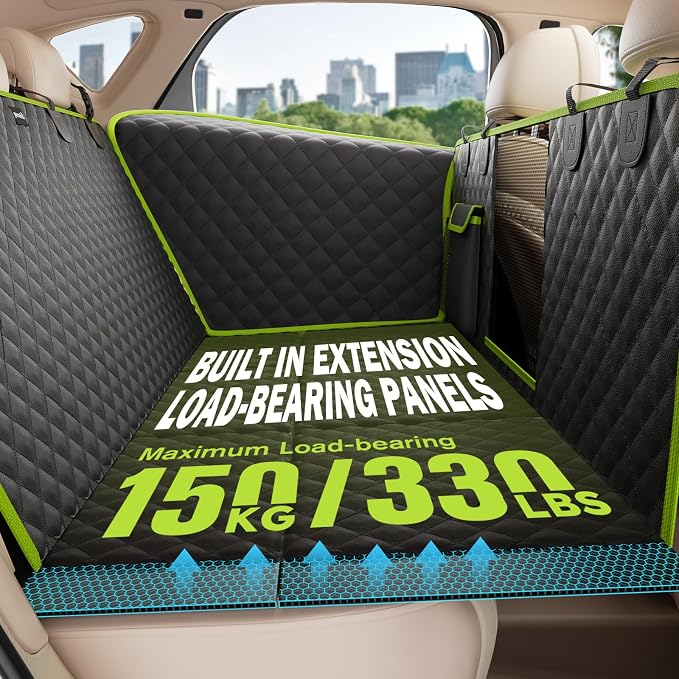 Dog Car Seat Cover for Back Seat 53.54 * 23.62 in, Car Window Fixing for Maximum Car Protection, Leather Fabric Back Seat Extender for Dogs, Waterproof & Scratch-Resistant, Support to 330 lbs