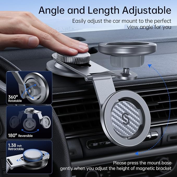 Fits MagSafe Car Mount for Universal Dashboard & Tesla Screen,Kevlar Silver Magnetic Phone Holder for Car,Super Stable Magnetic Car Phone Mount for iPhone 17 Pro Max 16 15 14 13 12&All Phones