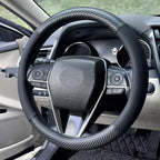Steering Wheel Cover Standard Size 14.5-15 inch, Non-Slip Car Wheel Cover Protector, Non-Folding Packaging, Microfiber Leather, Black with Carbon Fiber