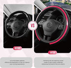 Leather Steering Wheel Cover – Black & Hot Pink, Universal Fit 14.5-15 Inch, Microfiber Leather, Anti-Slip & Breathable Design for Men and Women