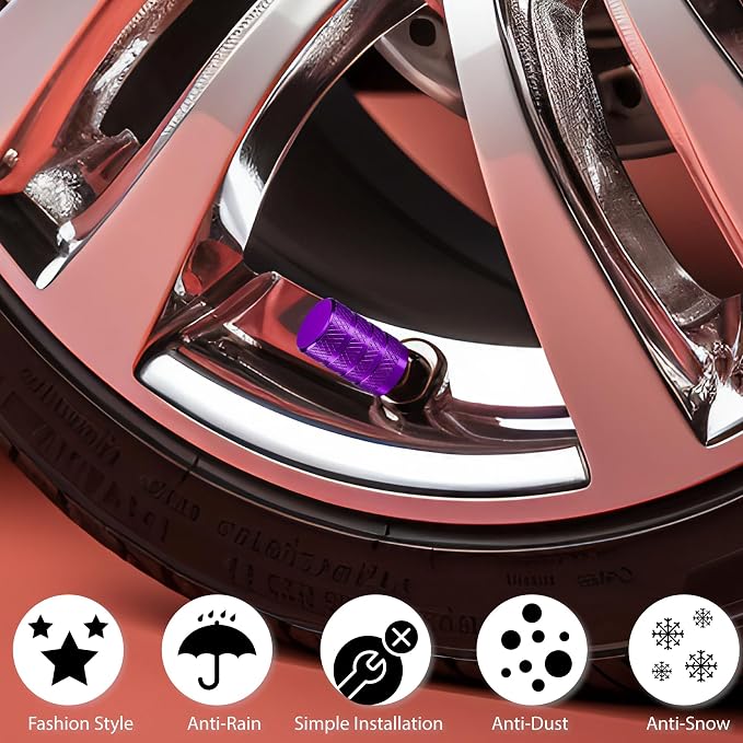 12PCS Tire Valve Stem Caps, Dust Proof, Anodized Aluminum Universal Tire Valve Stem Covers for Cars, SUV, Trucks, Bikes, Motorcycles, Bicycles(Purple)