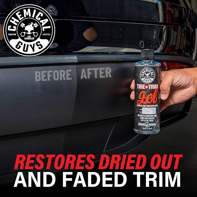 Tire And Trim Gel For Plastic And Rubber, Restores Faded Tires, Trim, And Bumpers, Enhances Shine And Protection, Safe For Cars, Trucks, SUVs, Motorcycles, RVs & More, 16 Fl Oz