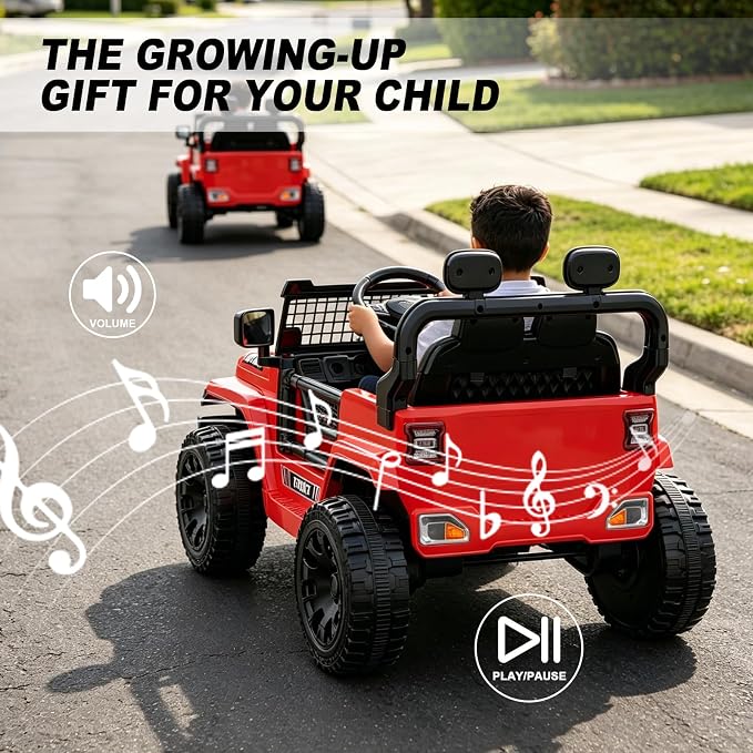 12V Ride on Car with Parent Remote Control, Toddler Electric Car with Spring Suspension, LED Lights & Music Player - Safe Battery Toy for Kids, Christmas & Birthday Gift, Red