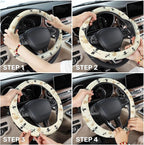 Vintage Dragon Floral Steering Wheel Cover, Polyester Car Wheel Grip, Universal 15 Inch for Cars SUVs Trucks