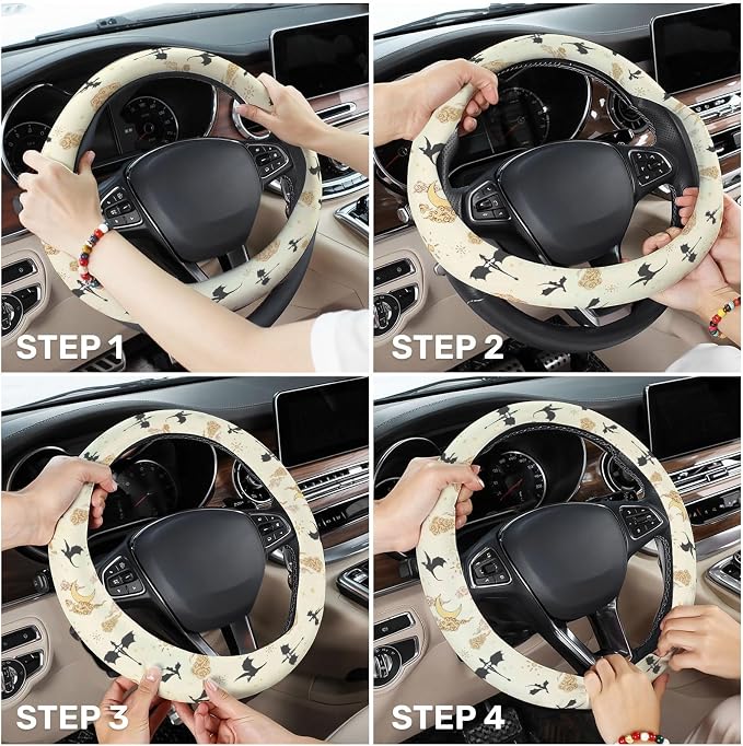 Vintage Dragon Floral Steering Wheel Cover, Polyester Car Wheel Grip, Universal 15 Inch for Cars SUVs Trucks