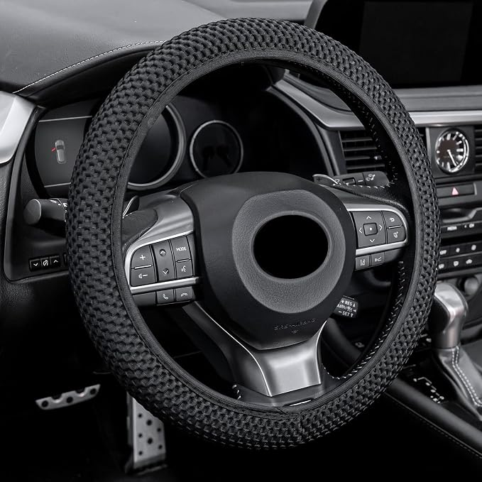 Elastic Stretch Steering Wheel Cover, Universal Interior Accessories Steering Wheel Cover for Women & Men, Breathable Microfiber Ice Silk, Anti-Slip, Odorless, Easy Carry(Black)