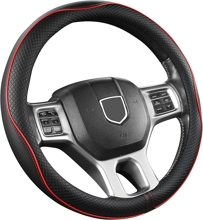 Customized Auto Car Steering Wheel Cover for Chevy 14.5-15 inches, Steering Wheel Cover for Chevrolet(Black Line-Standard Size)