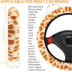 Fuzzy Leopard Print Car Steering Wheel Cover Women Car Accessories | Soft Furry, Non-Slip, Elastic Steering Wheel Covers, Universal 15 Inch Fit Auto, Suvs, Truck