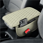 carleef Thin Arm Rest Cover for Car,Leather+Memory Foam Center Console Cover with Storage Bags,Universal Middle Console Cover Car Accessories Interior for Most Cars Center Consoles (Light Beige)