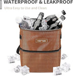 Brown Car Trash Can with Adjustable Strap, Magnetic Snaps, Waterproof Lining, and Storage Pocket