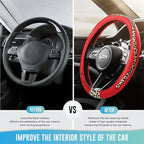 Steering Wheel Cover - Made with PVC Leather and Leopard Fabric - Universal 14 1/2 inches to 15 inches for Most Automotive Steering Wheel - Cheetah Print -Red