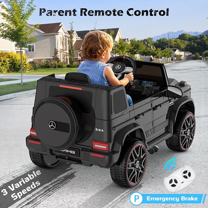 Licensed Mercedes-Benz G63 Car for Kids, 12V 7AH Ride on Car w/Parent Remote Control, LED Headlights, Music Player & Horn, Soft Start, Low Battery Prompt, Kids Electric Car, Black
