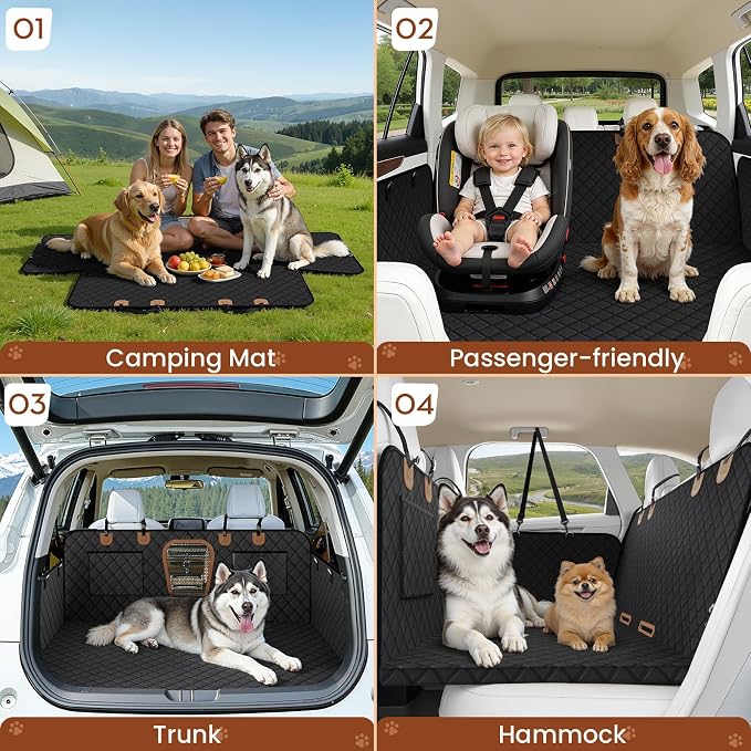 A-Pce 2025 Upgraded 600D Oxford Dog Car Seat Cover for Pets, Waterproof Scratch Resistant Nonslip Back Seat Protector, Heavy Duty Durable Pet Travel Hammock for Sedan SUV, Black