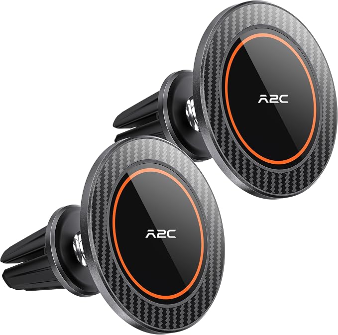 A2C for MagSafe Car Mount,[One-Piece] [17 N54] Magnetic Car Phone Holder for Air Vent, Silicone-Coated Metal Clips, No Assembly One-Hand Operation, 360°Adjustable Car Mount for Magsafe iPhone (2 Pack)