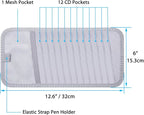 Car CD Case Holder, Vehicle Sun Visor Organizer for Cars with 12 DVD Storage Sleeves, 1 Mesh Pocket, 1 Pen Holder and Elastic Strap, Gray