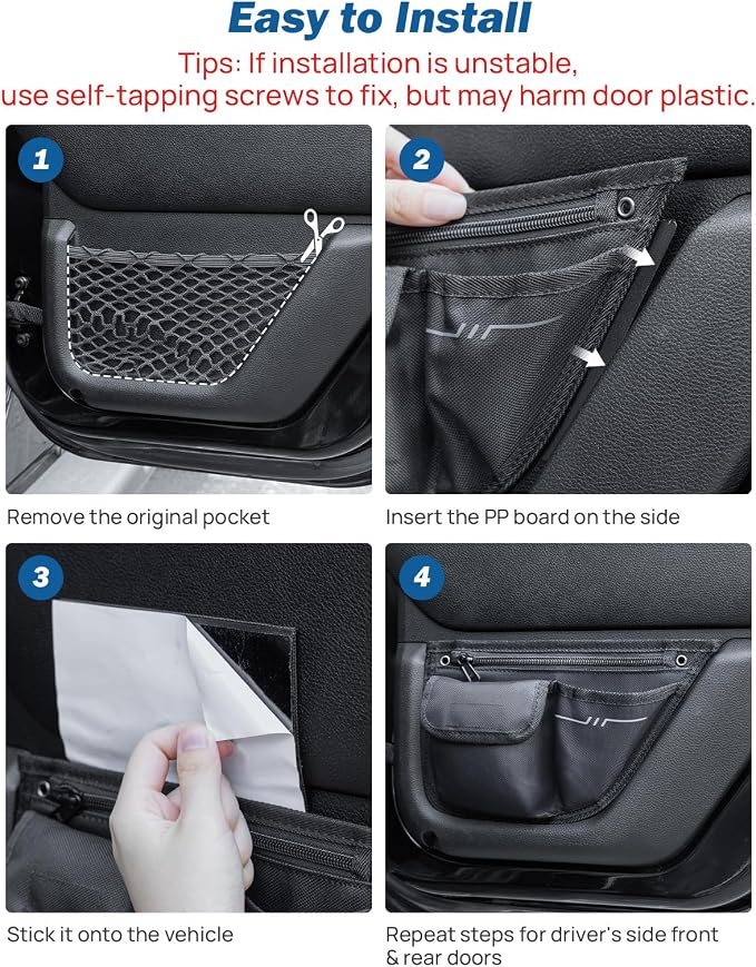 Oxford Front Rear Door Storage Pockets Compatible with 2007-2017 Wrangler JK 4-Door, 4 Pack Insert Organizer Boxes for Interior Storage Expansion