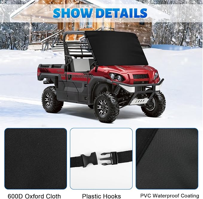 600D UTV Windshield Snow Cover Compatible with Kawasaki Mule Pro FXT/FX/DX/DXT 2015-2026 Full Size, Transport Windshield Protector for Ice and Snow
