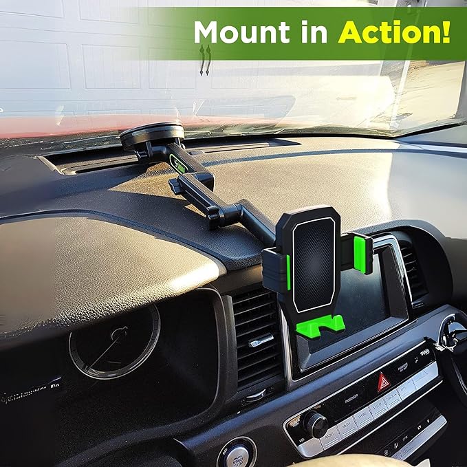 Cell Phone Mount for Truck Phone Holder for Truck Drivers - Heavy Duty Suction Cup, iPhone Holder for Dashboard Window 16.9 inch Long, for iPhone & Samsung, Commercial Trucker, Green