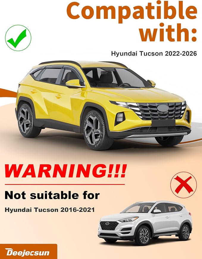 6-PCS Low Profile Window Rain Guards Fit for Hyundai Tucson 2022-2026 Rain Guard Window Deflectors Extra-Thick Side Window Visors Vent Shades Tape-on Vent Visors Car Accessories