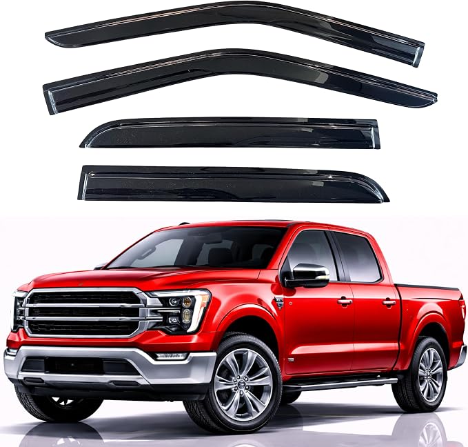 KPY Rain Guards Fit for 2015-2026 Ford F150 SuperCrew, Out-Channel Window Visor Vent Deflector 4PC, Truck Accessories for 2017-2026 F150 Raptor F250 F350 F450 F550 Super Duty Crew Cab (Full-Size Cabs)